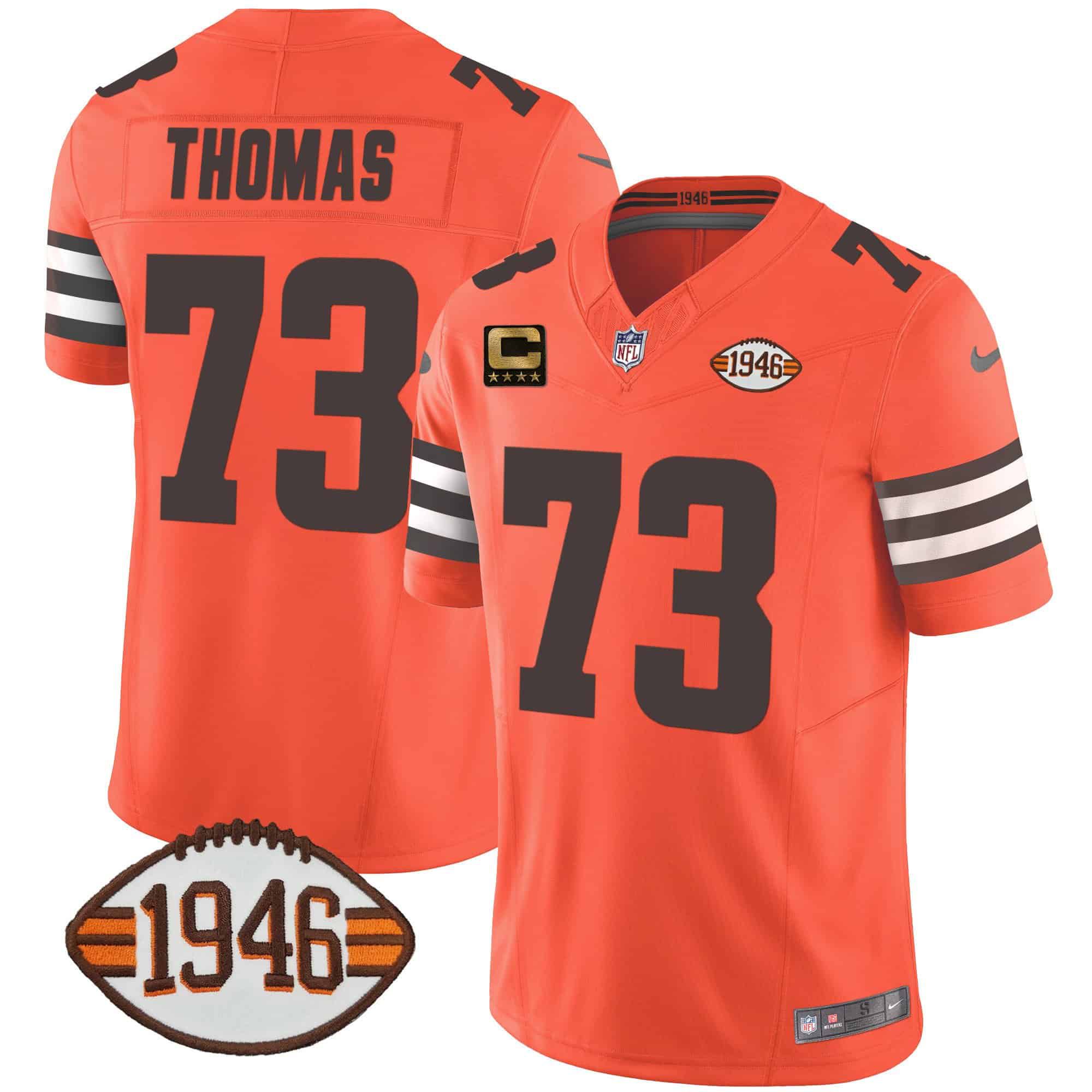 Men Cleveland Browns #73 Thomas Orange 1946 75th Anniversary Patch 2024 Nike NFL Jersey->indianapolis colts->NFL Jersey